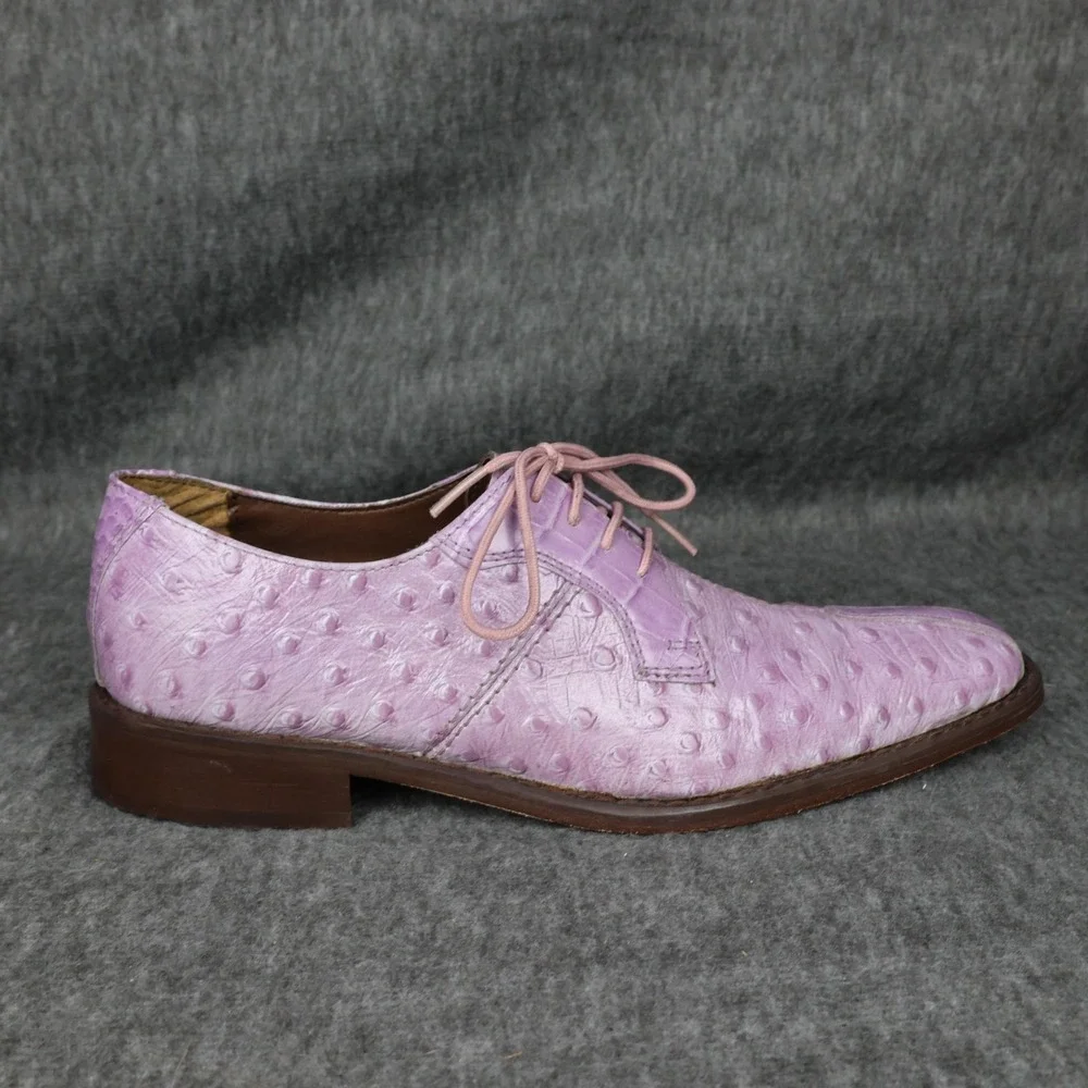 Stacy Adams Shoes Mens Size 7 Pink Leather Ostrich Square Cap Toe Dress Oxford